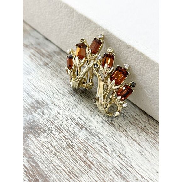 Kramer Topaz Rhinestone and Gold Tone Floral Earrings - Picture 4 of 4